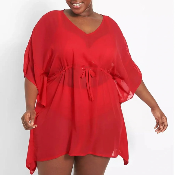 Cacique Swim | Chiffon Dolman Cover-up in Goji Berry, 26/28 - Picture 1 of 8
